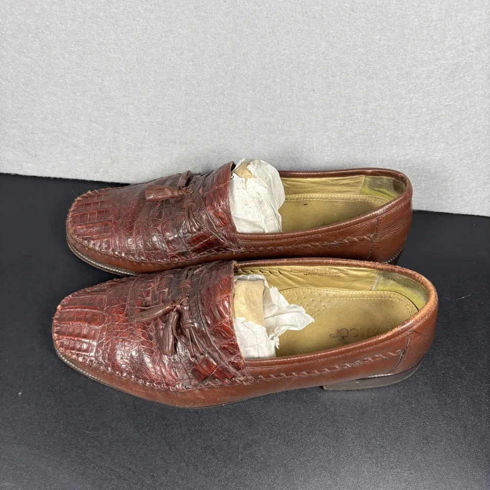 Brass Boot Alligator Tassel Loafers Men 13 M Brown Caiman Leather Dress Shoes